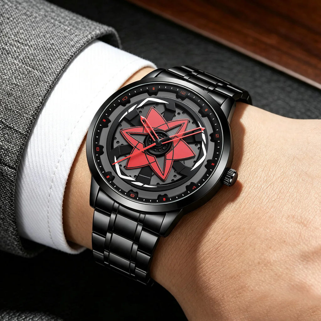 Black Men Watch 42mm Case Creative Spinning Racing Series Clock Stainless Steel Sports Quartz Movement Waterproof Watch for Men
